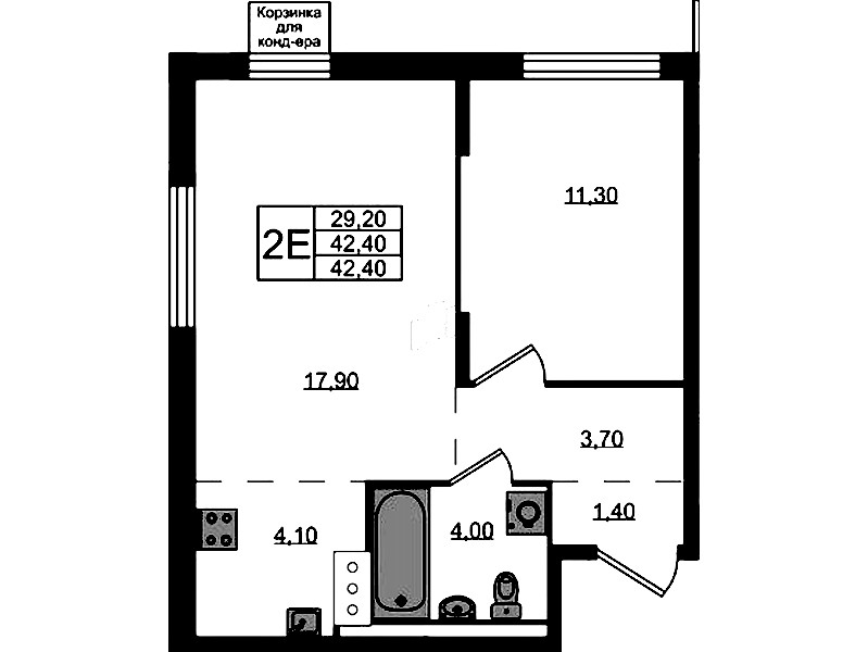 1-комнатная квартира 42.4 м², 5/8 эт., ЖК «Курортный квартал»